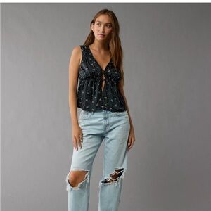 American eagle 🦅 Black Sleeveless Top with Bow Pattern open front